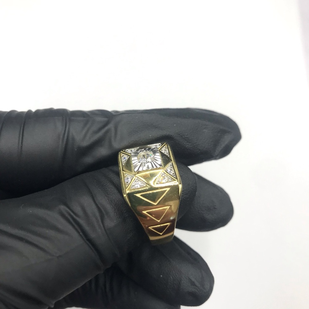 Men's Gold over 925 Sterling Silver Signet Ring with Center Stone CZ Size 9.5 - Picture 15 of 17